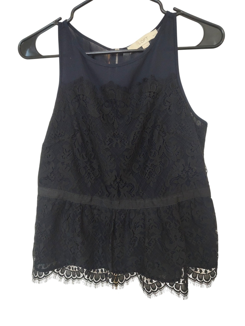 Ann Taylor LOFT Navy Lace Peplum Tank, 6P